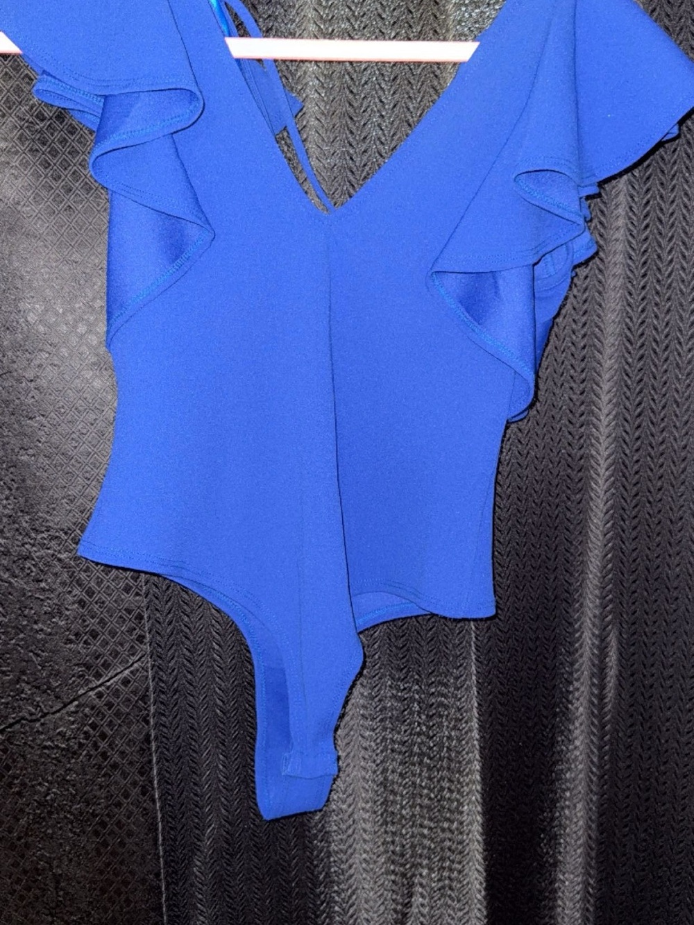 love J Royal Blue Ruffle Sleeve V-Neck Bodysuit